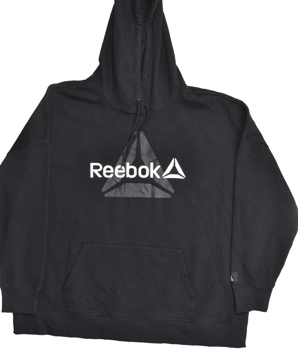 Reebok Men's Black Hoodie Sweatshirt Graphic Logo Cotton Blend Fleece 3XL